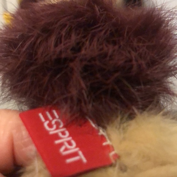 Vintage 100% rabbit fur three- strand pom-poms scarf. Burgundy black and beige. - Picture 4 of 8